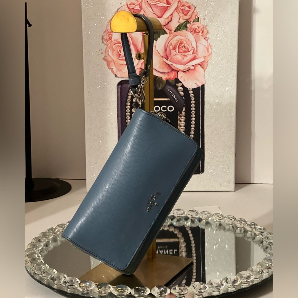 Kate Spade blue Leather Anita Patterson Drive doble zipper Wallet wrislet - Picture 13 of 15